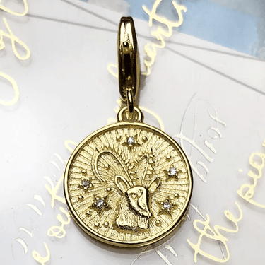Silver & Zirconia CAPRICORN Zodiac Charm in Gold